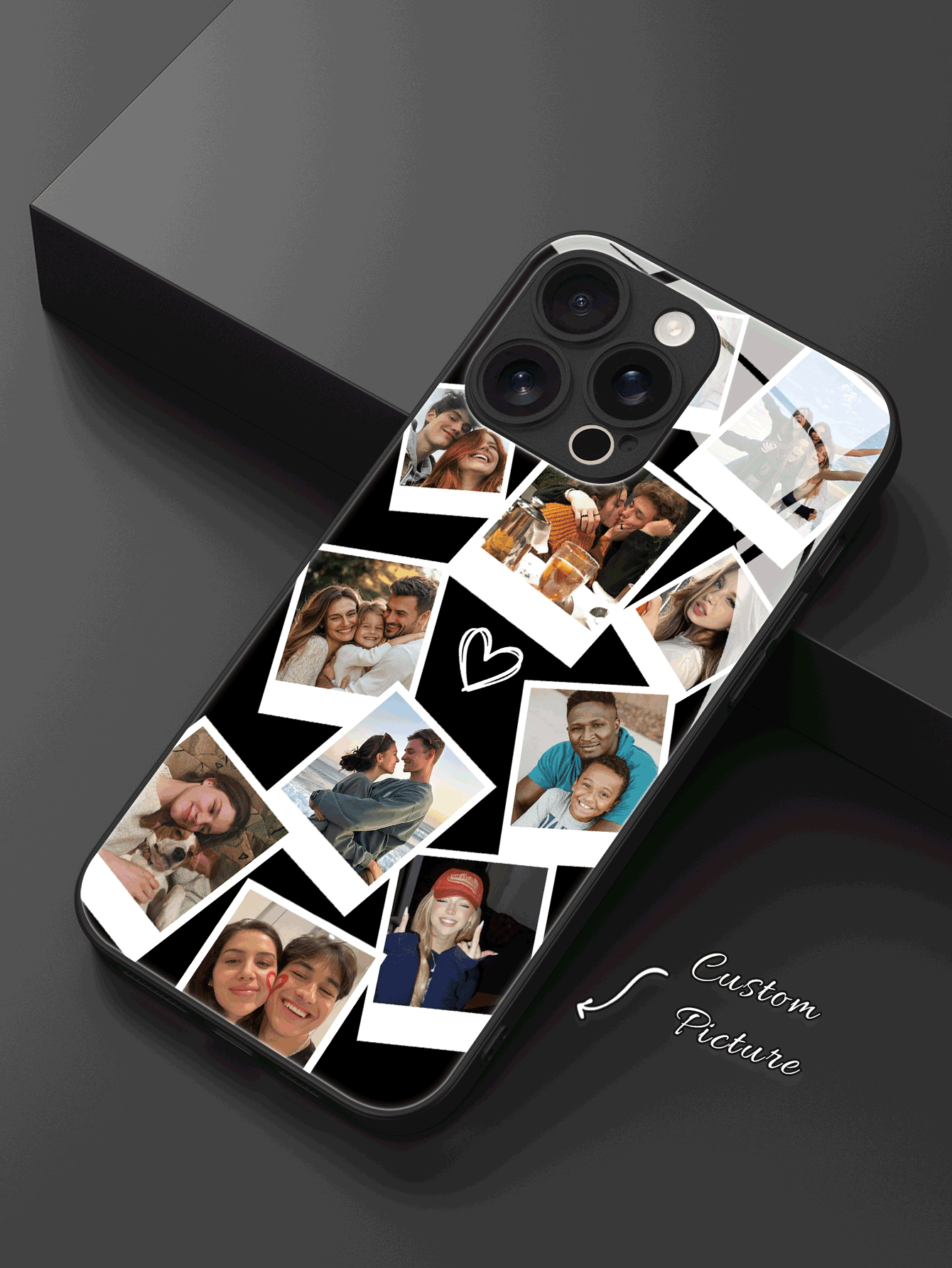 1pc Customized Phone Case, DIY Multi-Photo Daily Life, Family, Couple, Pet Creative Phone Case, Compatible With Samsung S24 Ultra/S25 Ultra And Apple 16 ProMax/15 Pro/14 Plus/13 Pro/12 Pro Max/11/XsMax/8/7/6 Plus Phone Accessories, Best Gift For Boyfriend/Girlfriend, Stylish - Black - View 2
