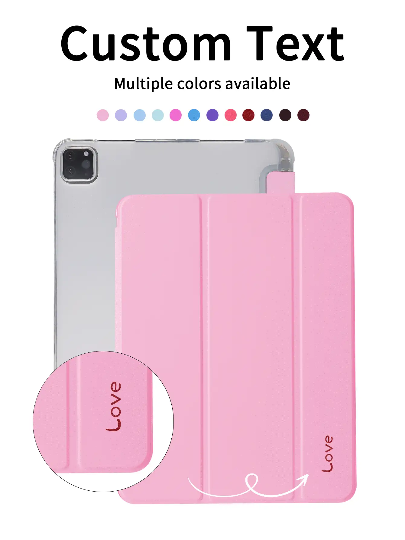 TPU Cute Minimalist Solid Color Customized Tablet Case, Customizable 3-Fold Tablet Case With Pen Slot, Personalized Text Writing, Custom Color, Compatible With IPad Mini4/Mini5/Mini6/Mini7/Air/Air2/9.7/10.2/10.5/Air4/Air5/10.9/Pro 11-Inch/10th Gen/ Air 11-In.(M2)-2024/ Pro11-In.(M4)-2024/Air 11-Inch (M3) 2025/ (A16) 11 Inch 11th Generation 2025, Galaxy Tab A8 10.5 Inch 2022, TPU Soft Edge Protection, Built-In Pen Slot, 3-Fold Stand, Magnetic Sleep/Wake, Personalized/Minimalist/Cute Design, 3-Fold Tablet Case, Tablet Not Included, Office Professional Gift - Multicolor - View 2