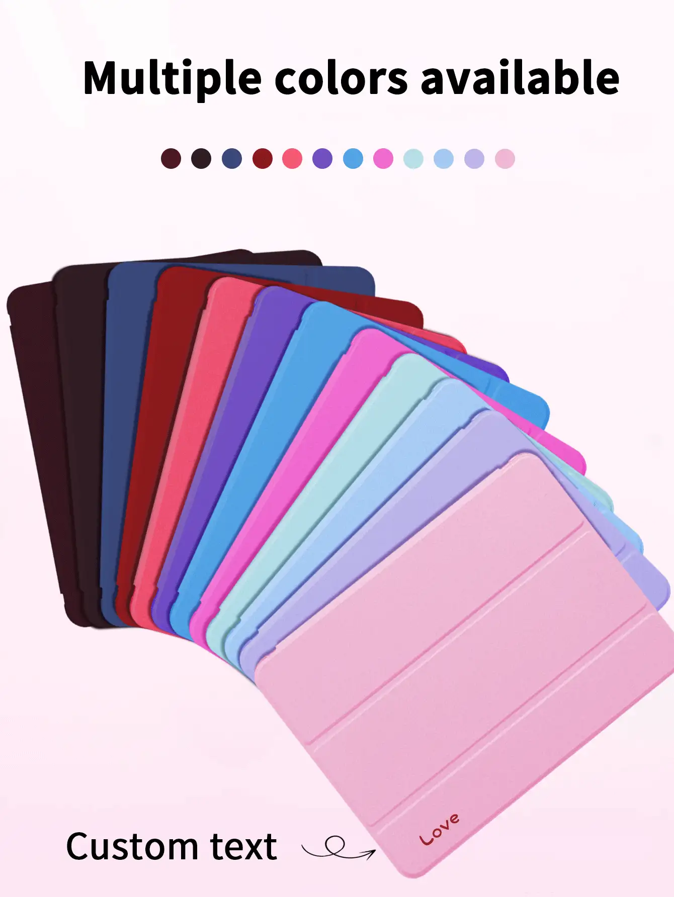 TPU Cute Minimalist Solid Color Customized Tablet Case, Customizable 3-Fold Tablet Case With Pen Slot, Personalized Text Writing, Custom Color, Compatible With IPad Mini4/Mini5/Mini6/Mini7/Air/Air2/9.7/10.2/10.5/Air4/Air5/10.9/Pro 11-Inch/10th Gen/ Air 11-In.(M2)-2024/ Pro11-In.(M4)-2024/Air 11-Inch (M3) 2025/ (A16) 11 Inch 11th Generation 2025, Galaxy Tab A8 10.5 Inch 2022, TPU Soft Edge Protection, Built-In Pen Slot, 3-Fold Stand, Magnetic Sleep/Wake, Personalized/Minimalist/Cute Design, 3-Fold Tablet Case, Tablet Not Included, Office Professional Gift - Multicolor - View 3