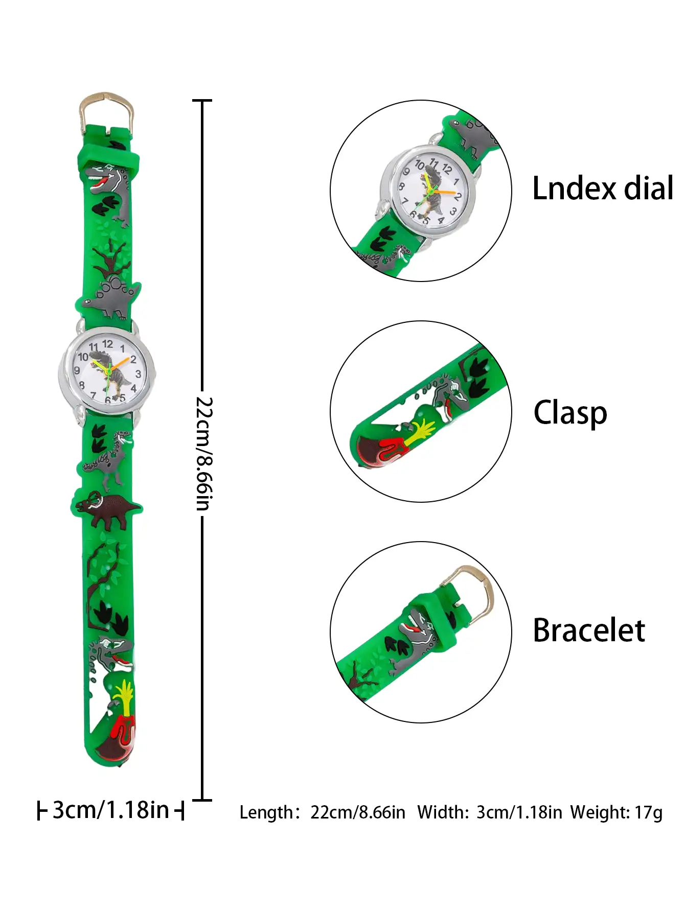 1pc Cartoon Dinosaur Pattern Quartz Watch, PVC Strap, Battery Powered, Gift For Boys, Birthday Gift