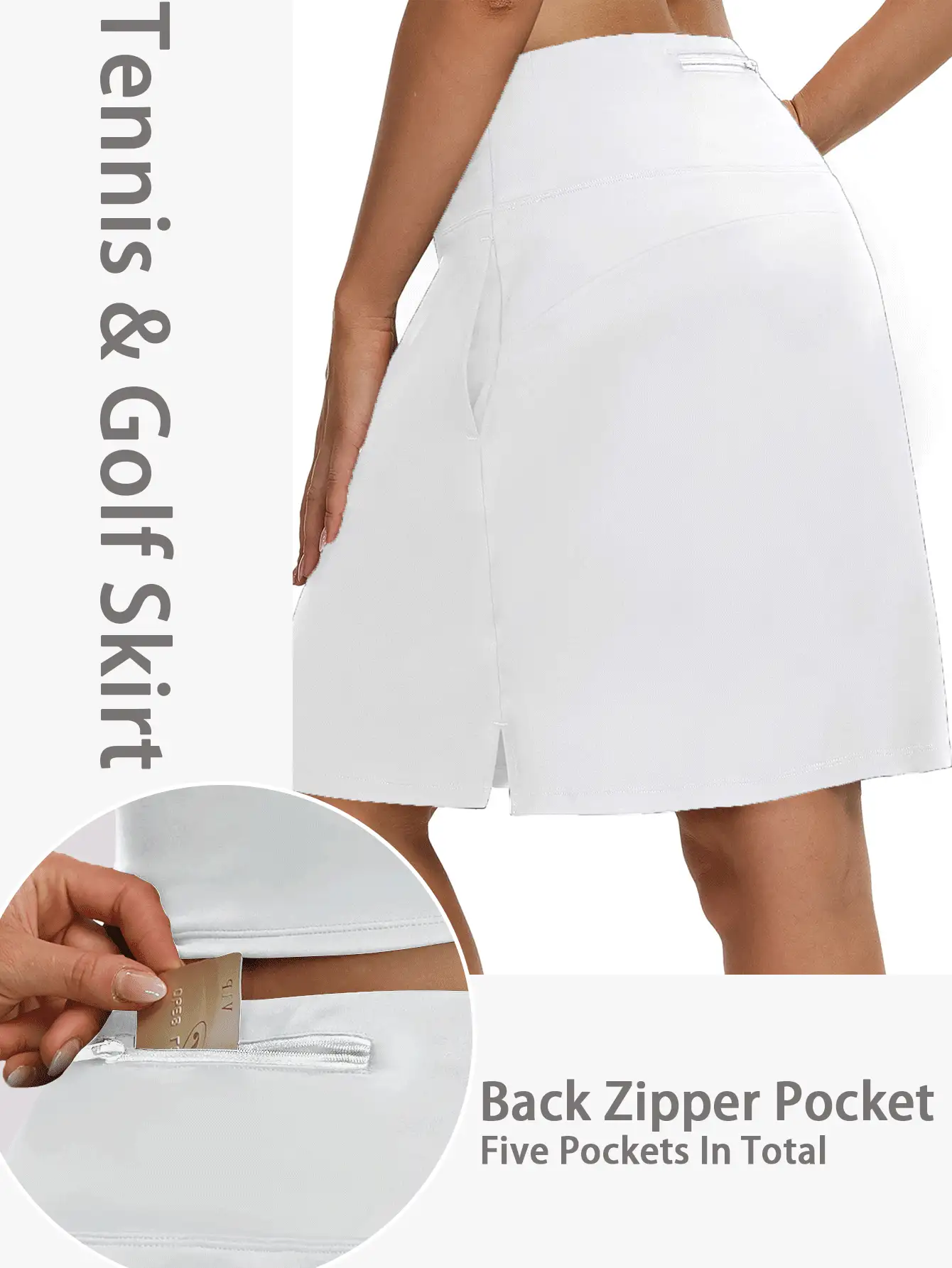 Women'S 2-In-1 High-Waist Mid-Length Tennis Skirt With Built-In Shorts Pocket - Quick-Dry Athletic Yoga Skirt, 20" Knee-Length Golf Skirt, Solid Color, All-Season Workout & Casual Wear, Workout Skirt, Sleek Design, Durable Fabric