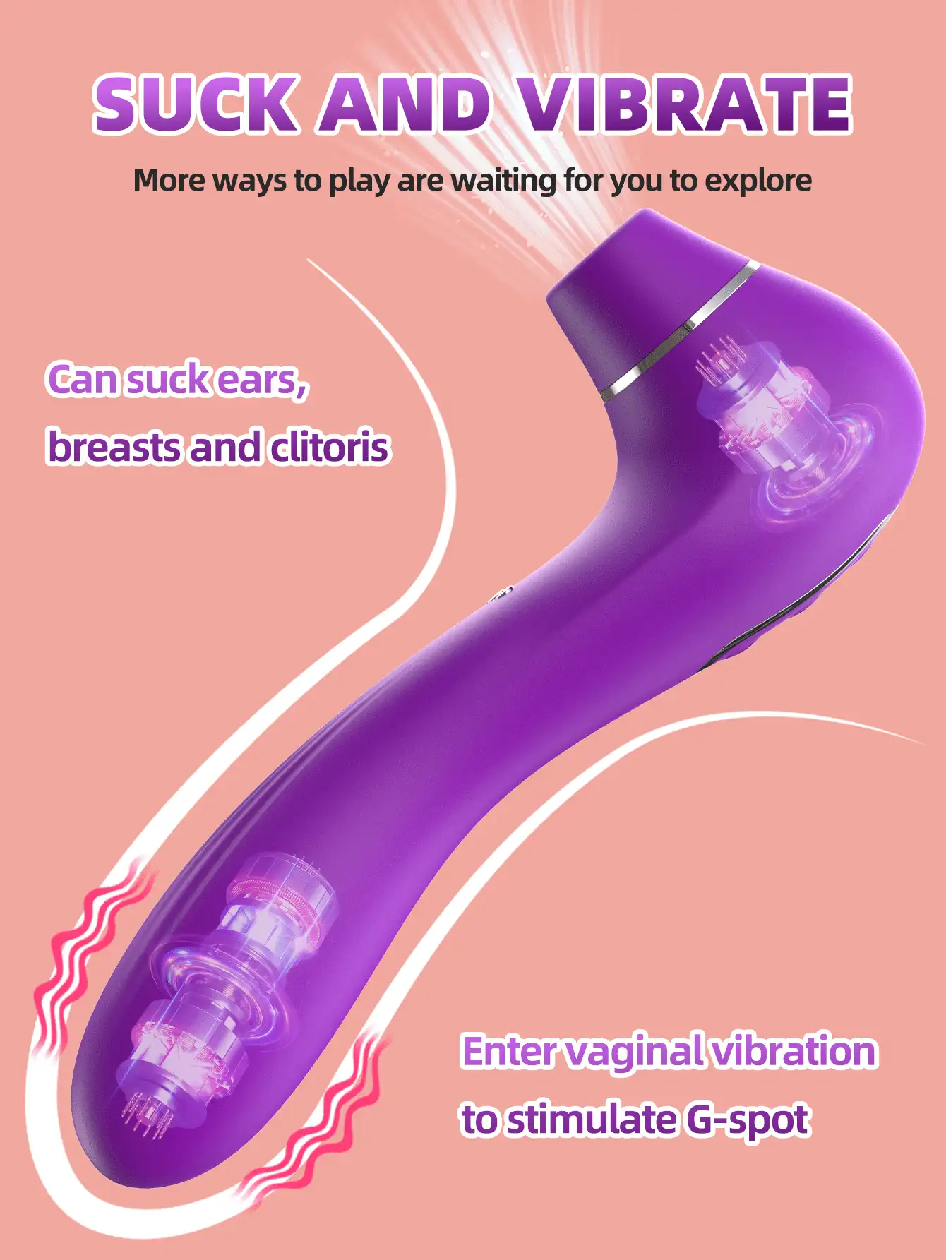 2-In-1 Clitoral Suction Vibrating Dildo, Women's G-Spot Massager, 10 Suction Modes + 10 Vibration Frequencies, Powerful Female Orgasm Masturbator, Waterproof Rechargeable Adult Toy, Suitable For Couples And Solo Use, Ergonomic Stimulating Premium Sexy Gift - Purple - View 7