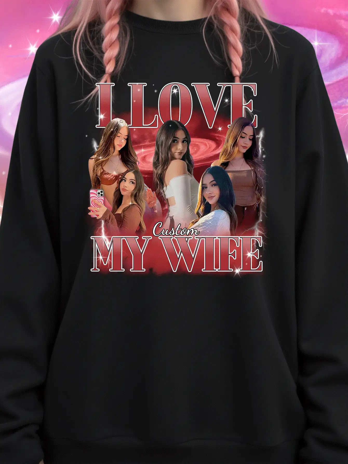 Customized Photo T-Shirt/Shirt/T-Shirt/Long Sleeve Crew Neck/Sportswear, Customized "I Love Wife" T-Shirt/Long Sleeve, Girlfriend Eye Photo Shirt, Customized Wedding Anniversary Autumn/Winter Sweatshirt, Customized Halloween Theme T-Shirt/Shirt, Celebrity Same Style Long Sleeve Customized, Customized Bootleg T-Shirt, 90s Retro Pullover, Retro Customized Bootleg Rap T-Shirt, Customized Halloween Long Sleeve Sweatshirt