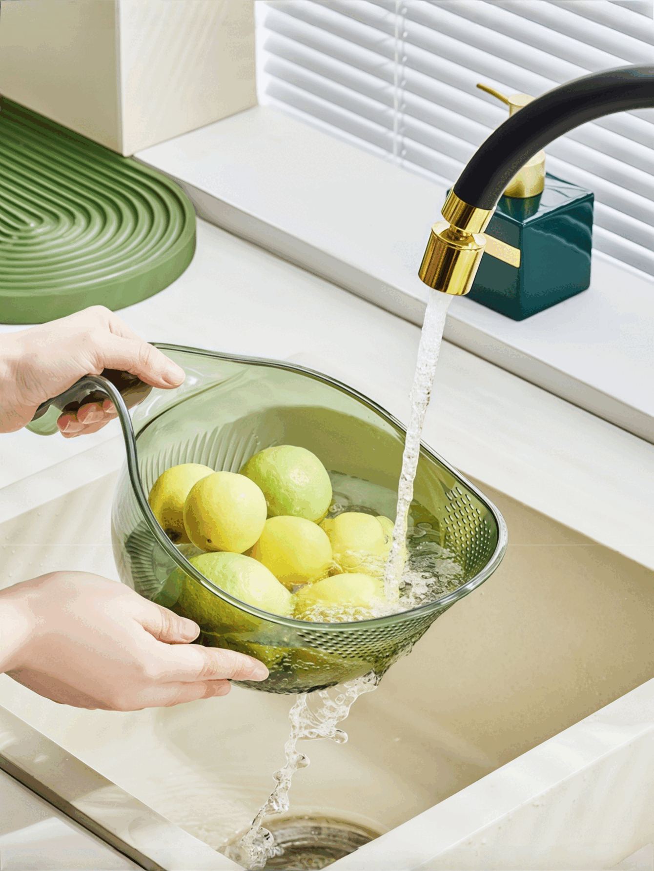 1pc多功能洗米篮带手柄洗菜盆水果盘厨房沥水篮厨房用品洗米滤网家用厨房沥水篮 - 彩色 - 查看 2