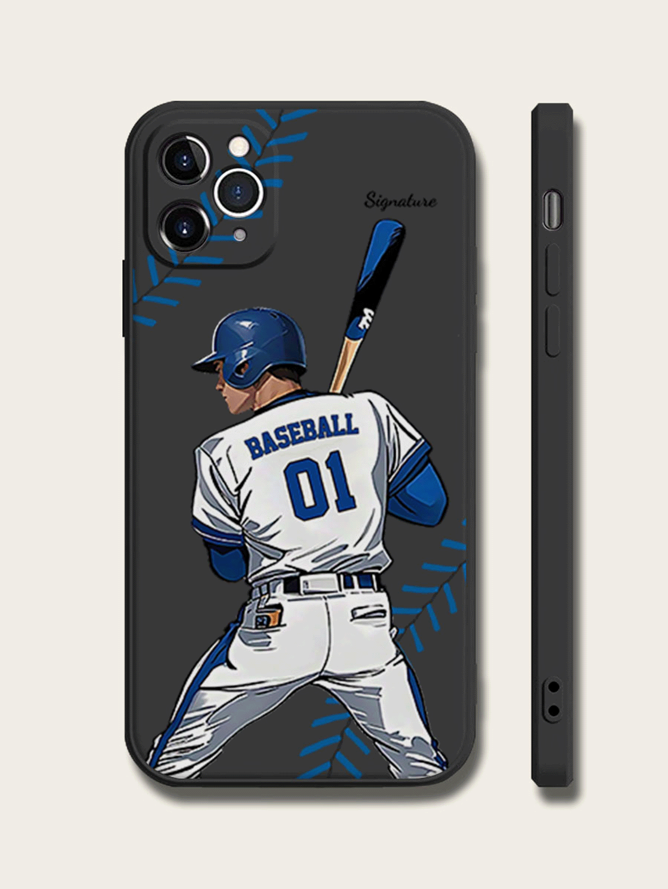 1pc Customizable Baseball Theme Phone Case With Name, Number And Signature, Compatible With IPhone 16 Pro Max/15/17/13/12 Mini/11/XS Max/6 7 8 Plus, Made Of TPU Material, Best Gift For Baseball Fans - Black - View 2