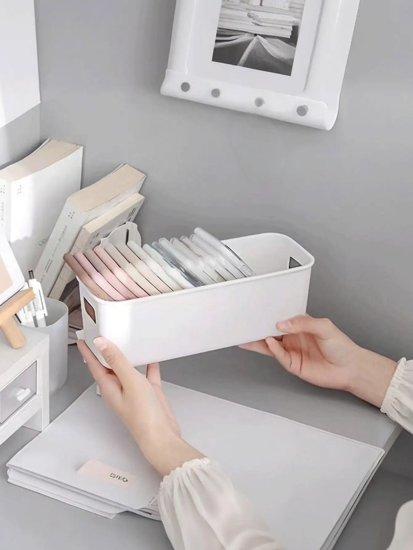 5 قطع/3 قطع/2 قطع/1 قطعة صناديق تخزين بلاستيكية، صناديق منظمة متعددة الأغراض للمستحضرات التجميلية والقرطاسية والمطبخ والخزانة والمكتب والحمام والألعاب، مصنوعة من بلاستيك صلب مع مقابض