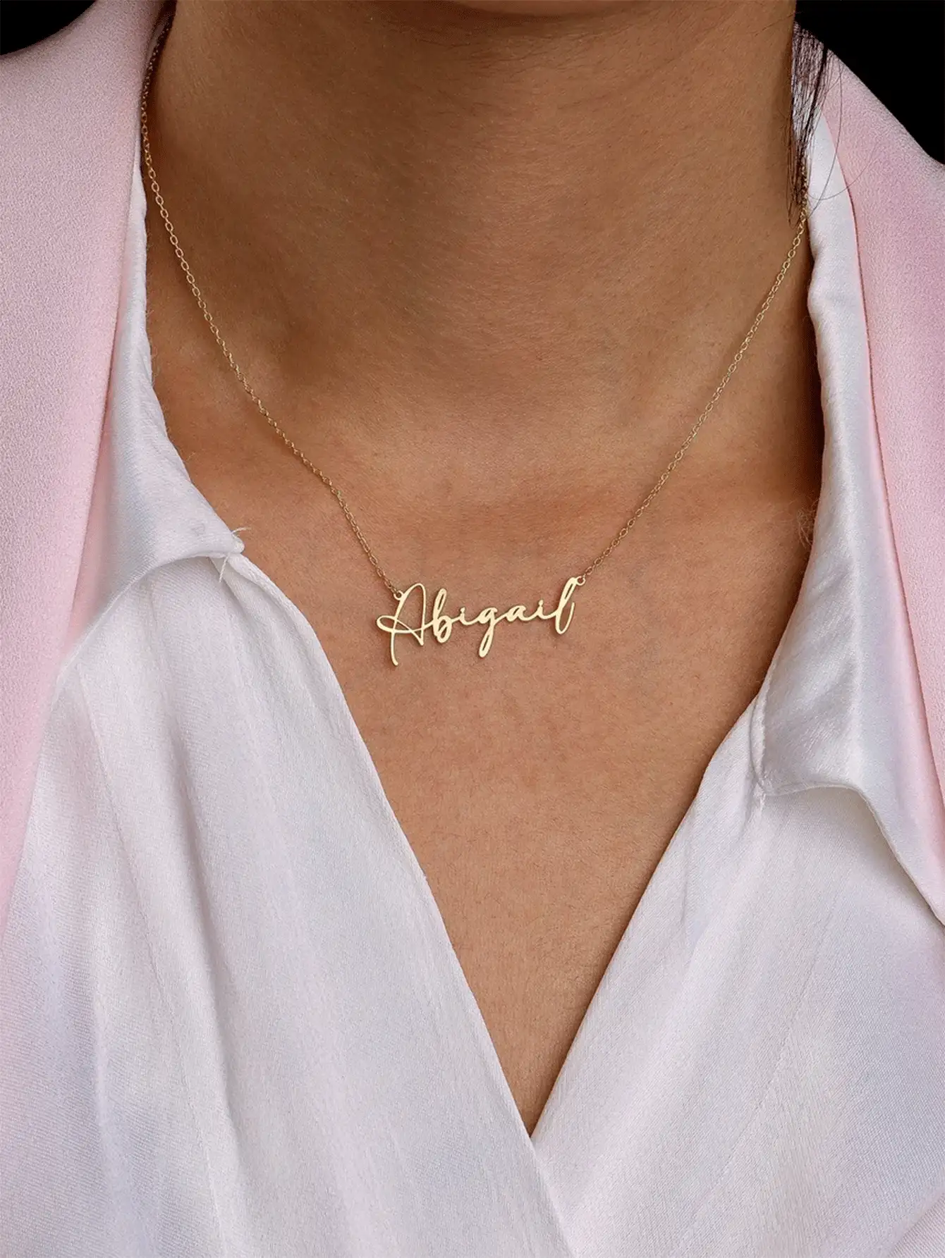 1 pieza Collar con nombre personalizado, joyería de moda de Halloween, collar con colgante de nombre personalizado de acero inoxidable color oro, collar con letra de nombre en inglés personalizado, regalo de Halloween, regalo personalizado único - Dorado - Ver 4
