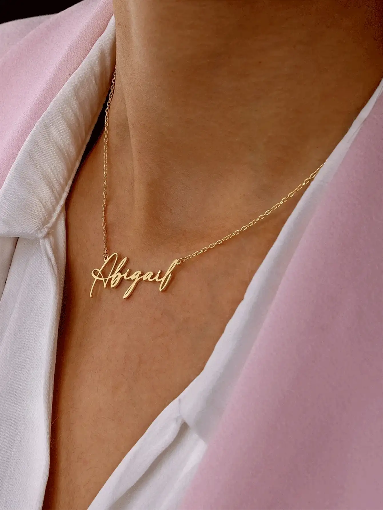 1 pieza Collar con nombre personalizado, joyería de moda de Halloween, collar con colgante de nombre personalizado de acero inoxidable color oro, collar con letra de nombre en inglés personalizado, regalo de Halloween, regalo personalizado único - Dorado - Ver 5