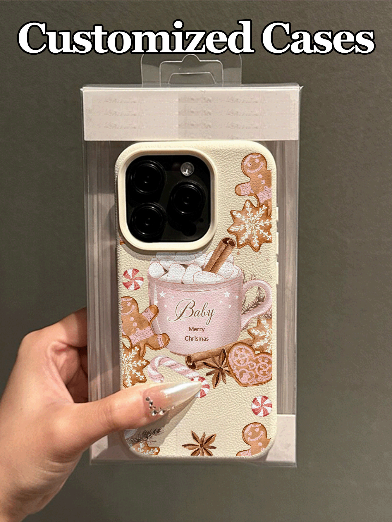 1 件定制姓名和祝福文字圣诞主题可爱设计手机壳，兼容 15 Pro Max/16E/14 Plus/13/12/11、S24/20 Ultra、Redmi Note 13 Pro Plus，采用 TPU 材质制成，圣诞节个性化定制，送给朋友、女朋友、家人的最佳礼物 - 白色 - 查看 2