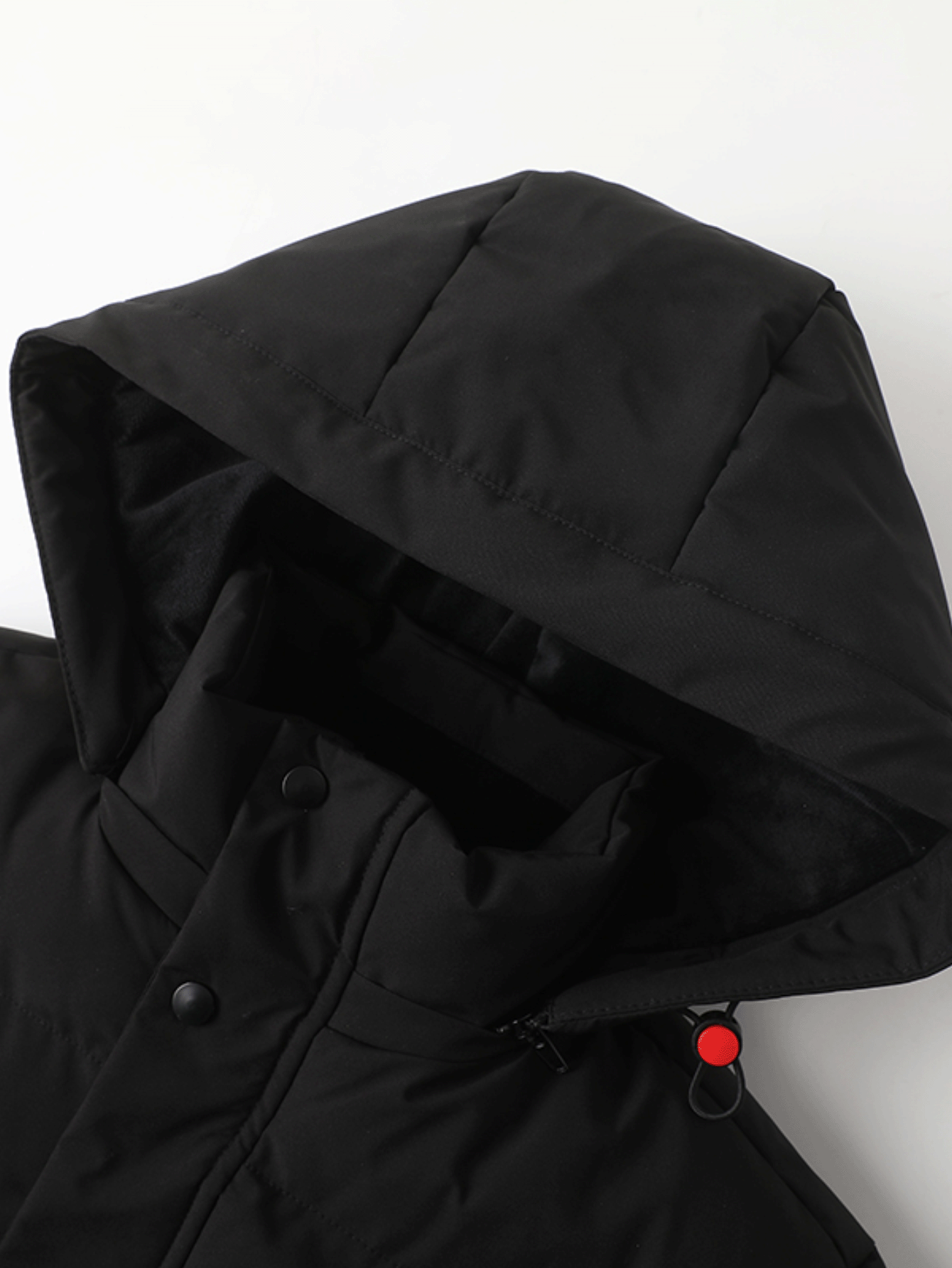 男士休闲保暖衬里加厚外套，拉链毛绒衬里冬季连帽风衣，可拆卸风帽，厚面料，冬季男士夹克 - 黑色 - 查看 4