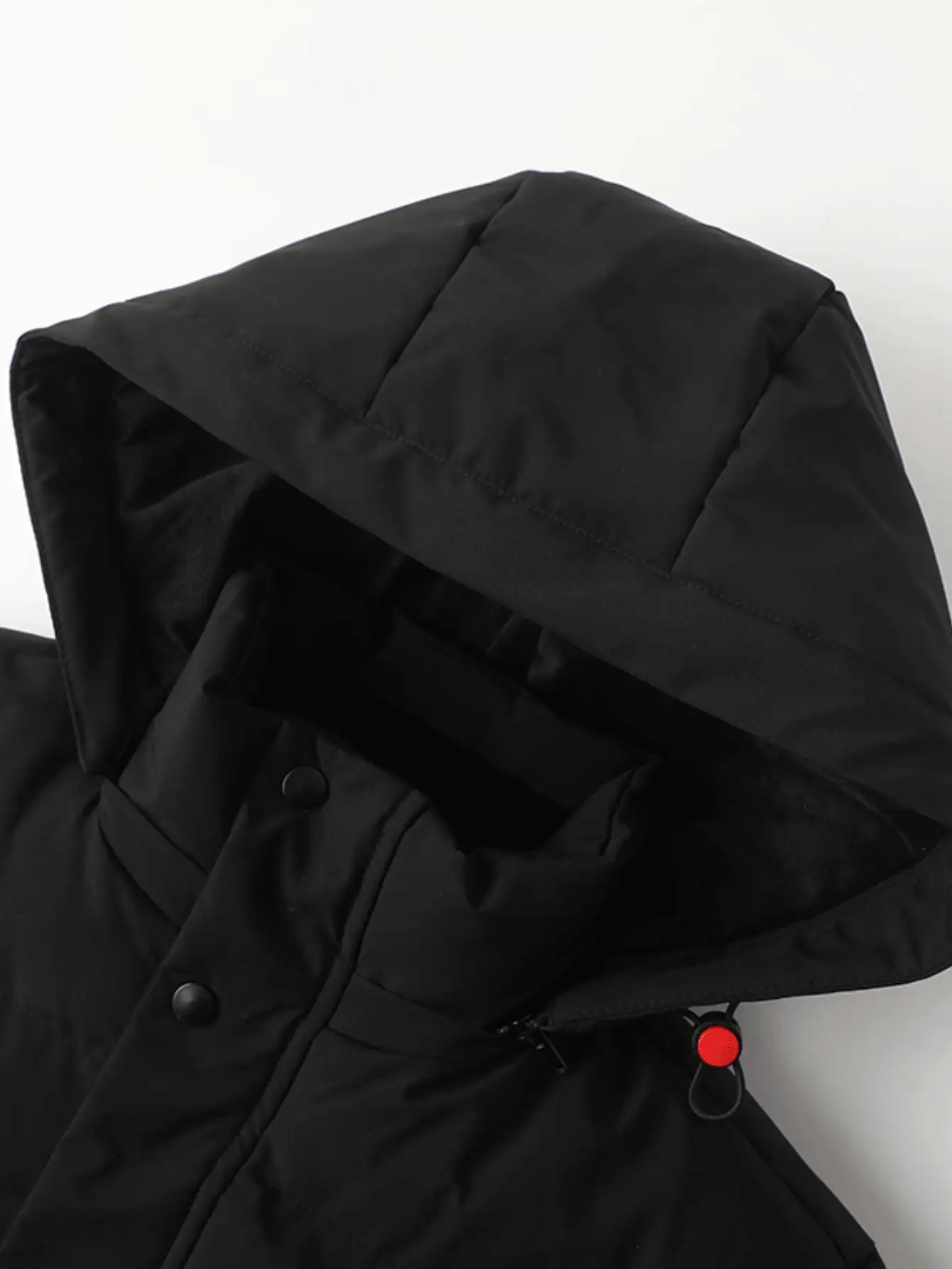 男士休闲保暖衬里加厚外套，拉链毛绒衬里冬季连帽风衣，可拆卸风帽，厚面料，冬季男士夹克 - 黑色 - 查看 4