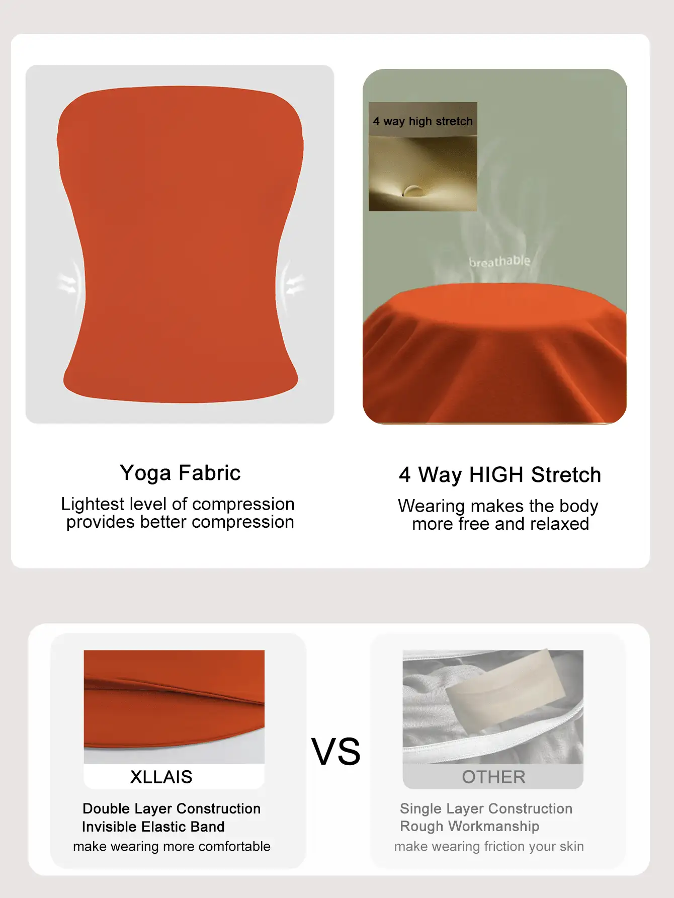 XLLAIS 性感无肩带基础款背心，时尚纯色弹力修身抹胸上衣，适合女性四季穿着