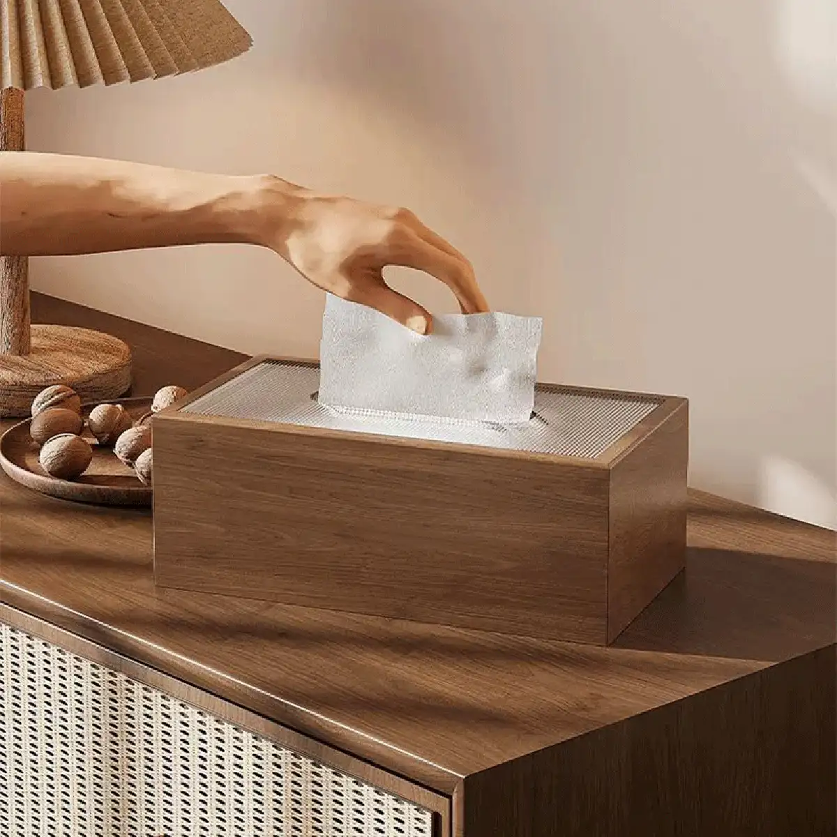 北欧风格木质纸巾盒，带亚克力盖，条纹图案，适合家庭和餐厅使用，可用作餐巾纸盒或桌面收纳盒