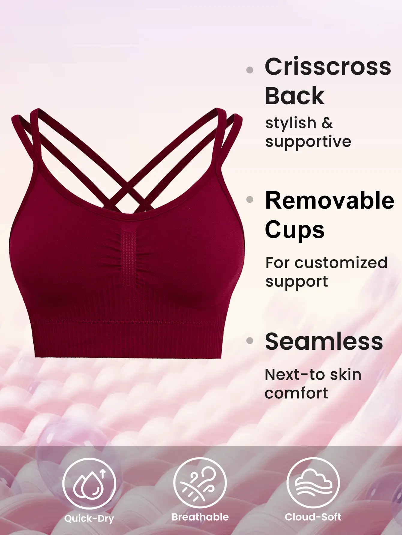 Women's Christmas Theme Criss-Cross Back Curve Bra - Burgundy - View 4