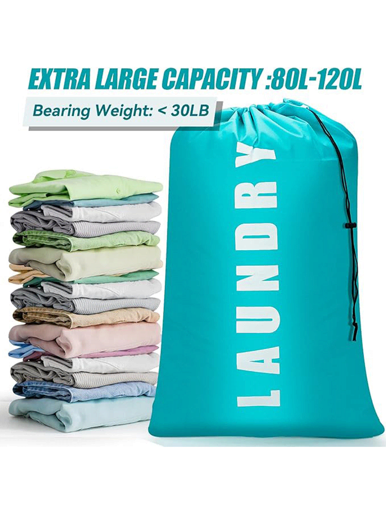 大容量抽绳洗衣袋，可水洗，加厚材质，适合大学宿舍、旅行和健身房存放脏衣服，超大旅行脏衣服收纳袋，旅行配件收纳袋，日常居家收纳袋。洗衣袋，宿舍必备，大学必备。 - 彩色 - 查看 2