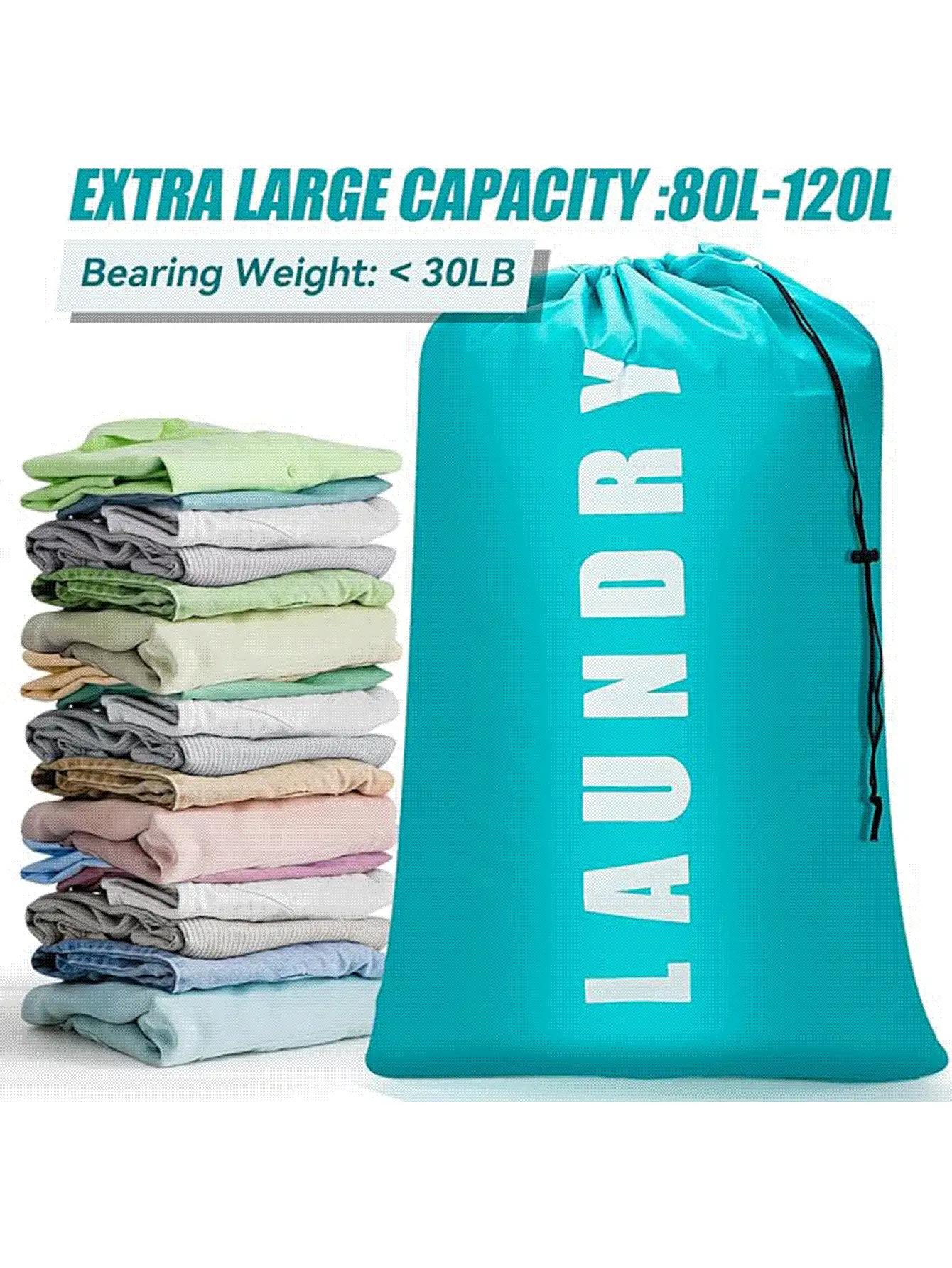 Large Capacity Drawstring Laundry Bag, Washable, Thick Material, Suitable For College Dorm, Travel And Gym To Store Dirty Clothes, Extra Large Travel Dirty Clothes Storage Bag, Travel Accessories Storage, Daily Home Storage. Laundry Bag, Essential For Dorm, Essential For College. - Multicolor - View 2