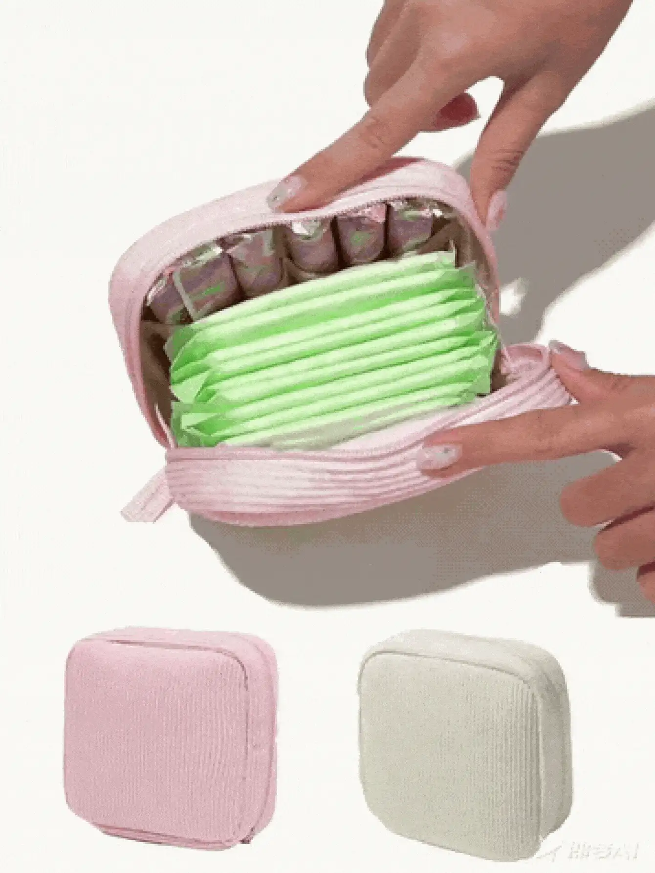 多色卫生巾收纳袋，粉色卫生巾收纳袋，便携式收纳袋，大容量简约风格，可收纳卫生巾、护垫和卫生棉条，女生必备，外出必备，条纹化妆包，旅行学习用品，旅行必备化妆包，度假必备化妆包