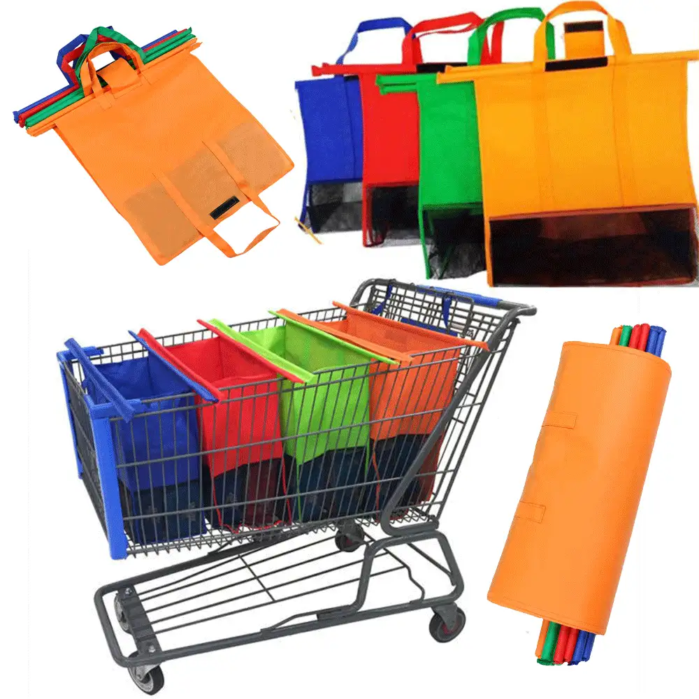 4PCS Foldable Shopping Cart Bags Set – Reusable Grocery Trolley Organizer (Multi-Color) - Nhiều màu - Xem 2