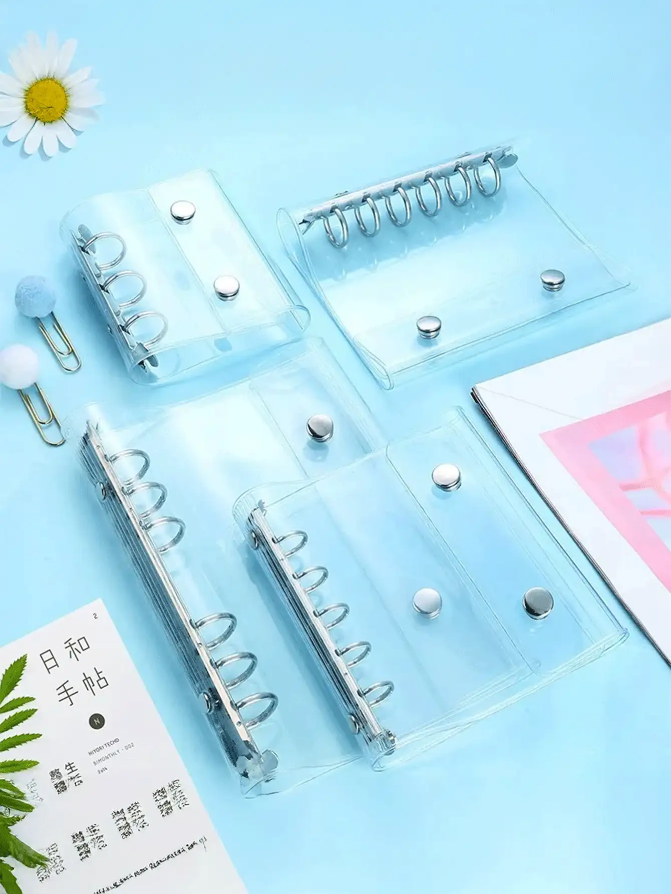 Transparent Candy‑Color A6 PVC 6‑Ring Binder Cover – Lightweight Refillable Planner Shell (No Paper Included),School Supplies,Back To School - Multicolor - View 11