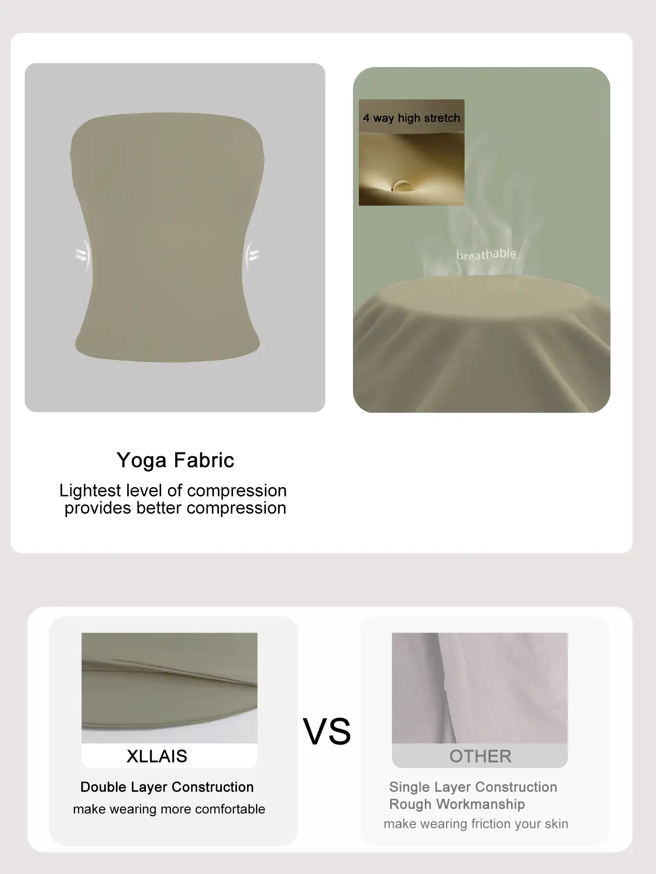 XLLAIS Sexy Strapless Cropped Tank Top, Fashionable Solid Color Elastic Fitted Yoga Bandeau Bra Summer - Earth Colors - View 2