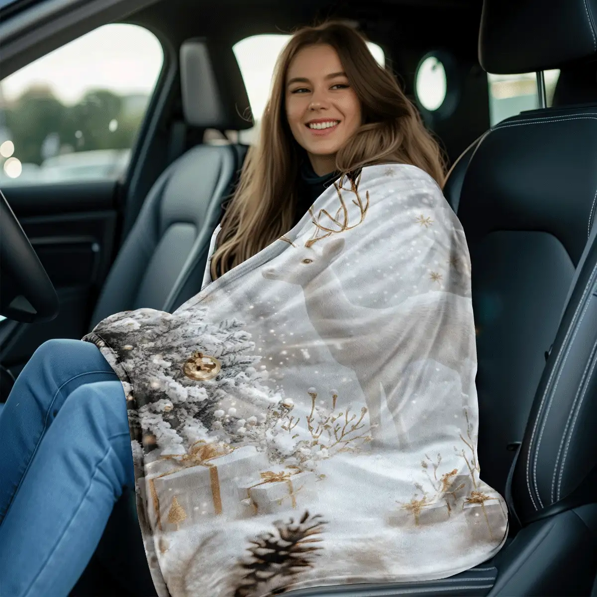 1 Stück Weihnachts-Rentier Flanell Decke: Eiswald Elemente, warme Winter Atmosphäre Flanell Decke, moderne Polyester rechteckige Decke geeignet für verschiedene Anlässe