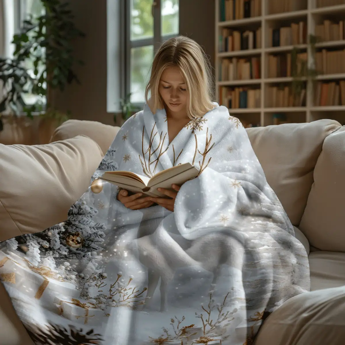 1 Stück Weihnachts-Rentier Flanell Decke: Eiswald Elemente, warme Winter Atmosphäre Flanell Decke, moderne Polyester rechteckige Decke geeignet für verschiedene Anlässe