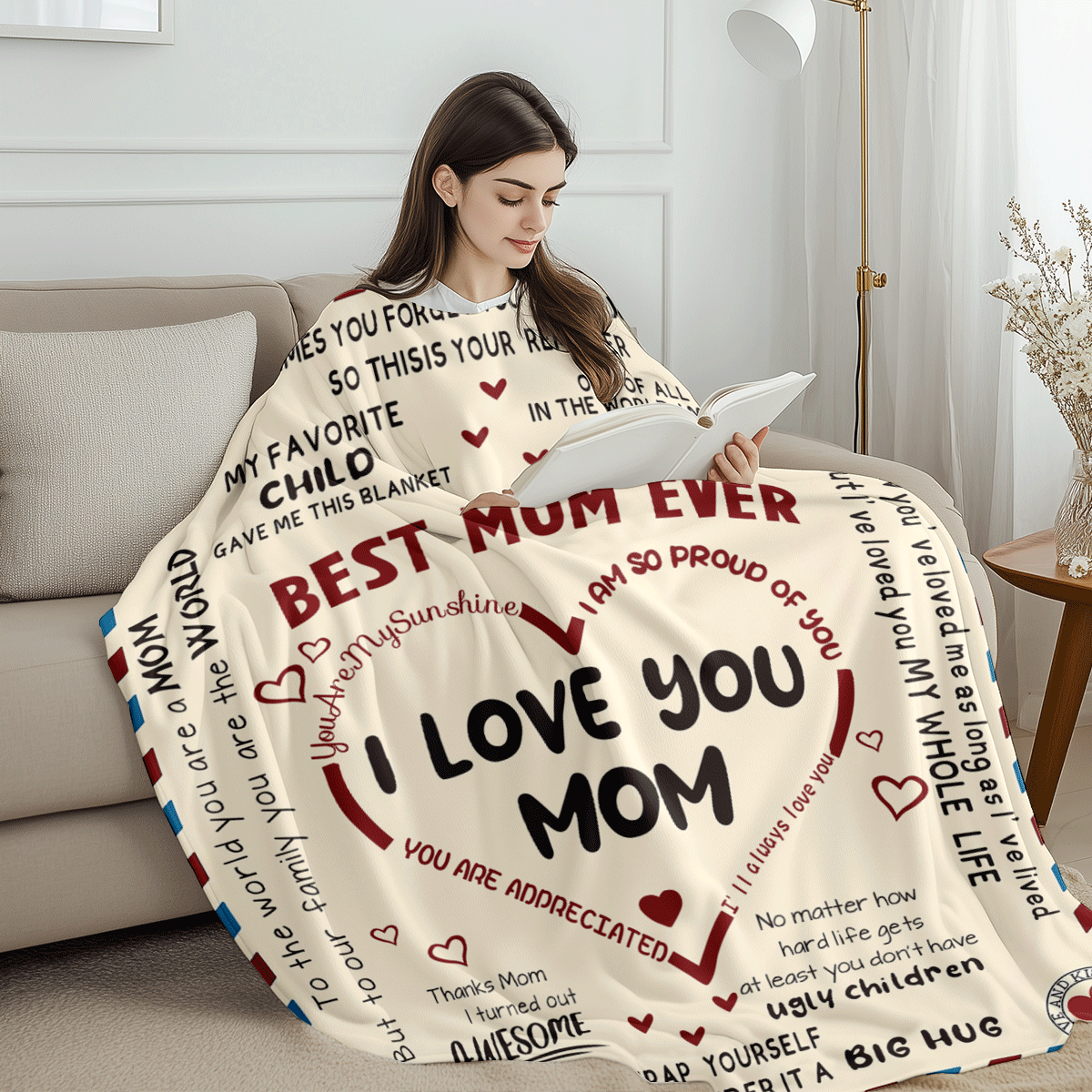 1pc "Best Mom Ever" Heartwarming Love Flannel Blanket, Exclusiveg Gift For Mom, Flannel Blanket, Modern Polyester Fiber Rectangular Blanket Suitable For Multiple Occasions - Multicolor - View 5