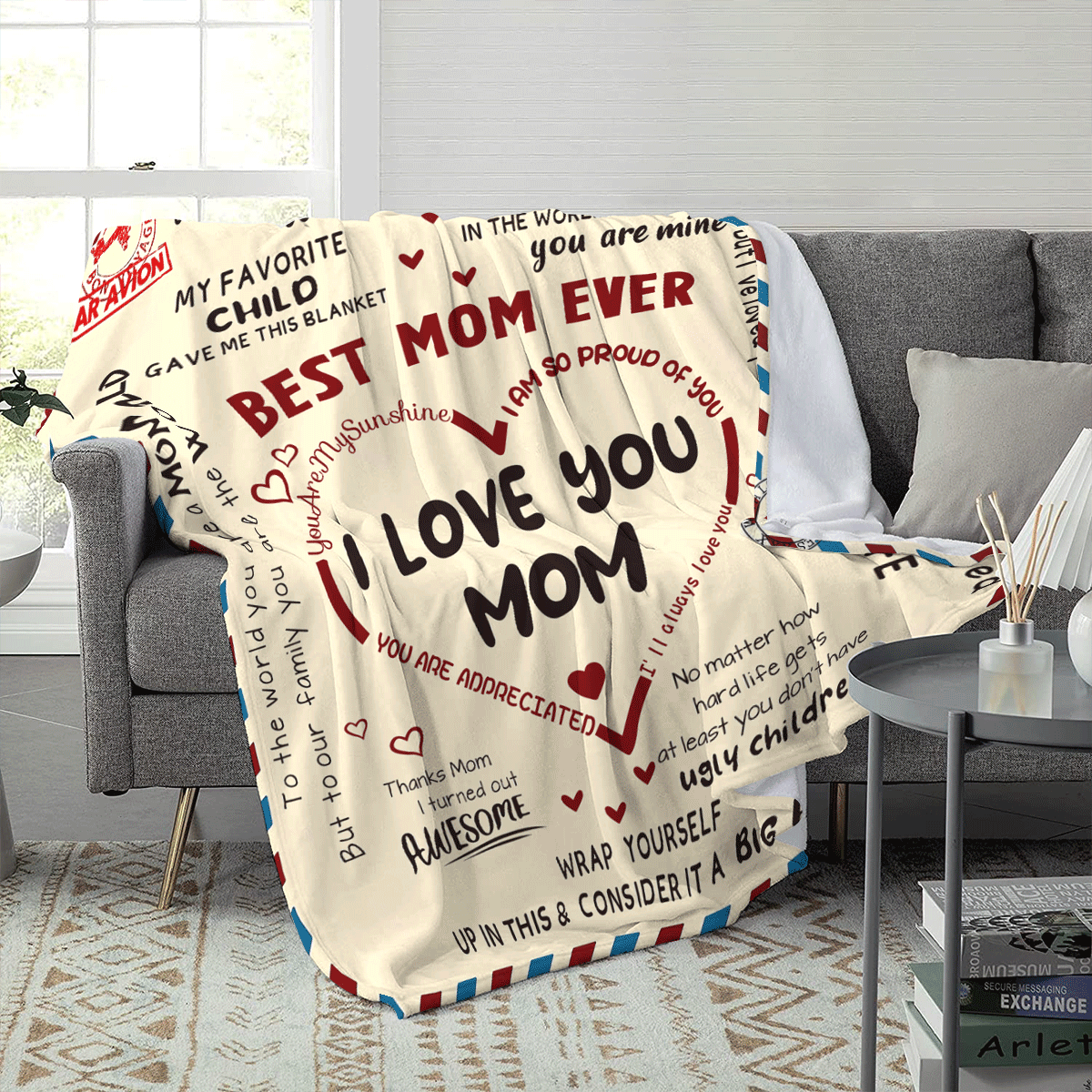 1pc "Best Mom Ever" Heartwarming Love Flannel Blanket, Exclusiveg Gift For Mom, Flannel Blanket, Modern Polyester Fiber Rectangular Blanket Suitable For Multiple Occasions - Multicolor - View 4