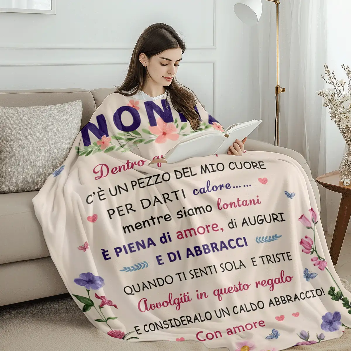 1pc Italian Style "NONNA" Heart Shaped Flannel Throw Blanket, A Thoughtful Gift Conveying Warmth And Love, Flannel Blanket, Modern Polyester Rectangular Blanket Suitable For Multiple Occasions - Multicolor - View 5