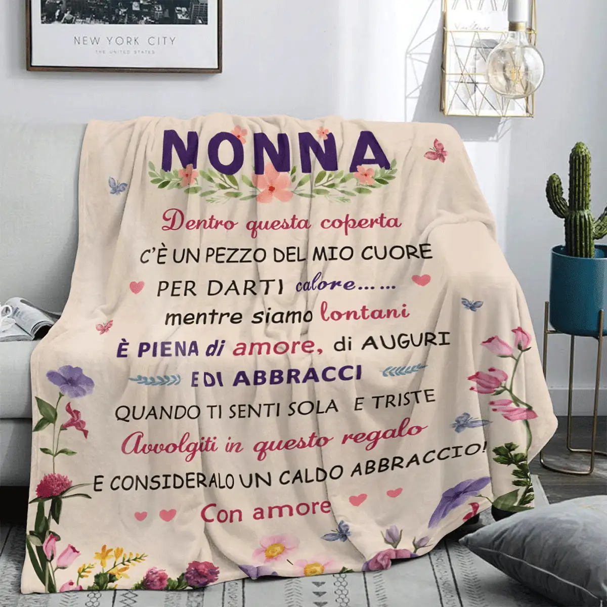 1pc Italian Style "NONNA" Heart Shaped Flannel Throw Blanket, A Thoughtful Gift Conveying Warmth And Love, Flannel Blanket, Modern Polyester Rectangular Blanket Suitable For Multiple Occasions - Multicolor - View 2