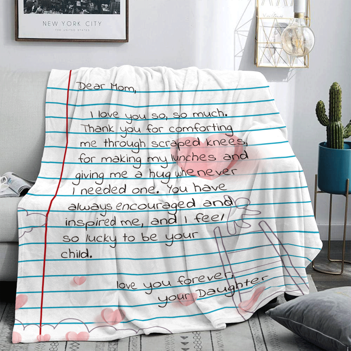 1pc Letter To Mom Flannel Blanket, Heartwarming Gift, Flannel Blanket, Modern Polyester Rectangular Blanket Suitable For Multiple Occasions - Multicolor - View 2