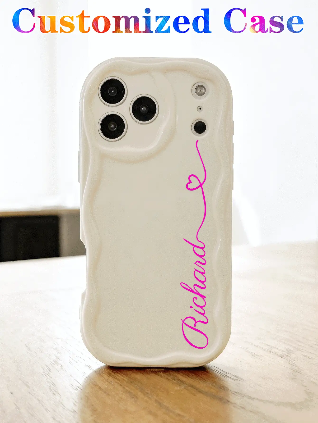 1 buah Casing Ponsel Cermin Transparan Tebal Anti Jatuh dengan Desain Garis Hati, Nama Multi-Warna, dan Frasa Pendek, Casing Ponsel Frasa Pendek, Casing Ponsel Kustom, Casing Ponsel Modis, Casing Ponsel Cermin dengan Nama Kustom, Kompatibel dengan 11 12 13 14 15 16 Pro Max - Krem - View 2