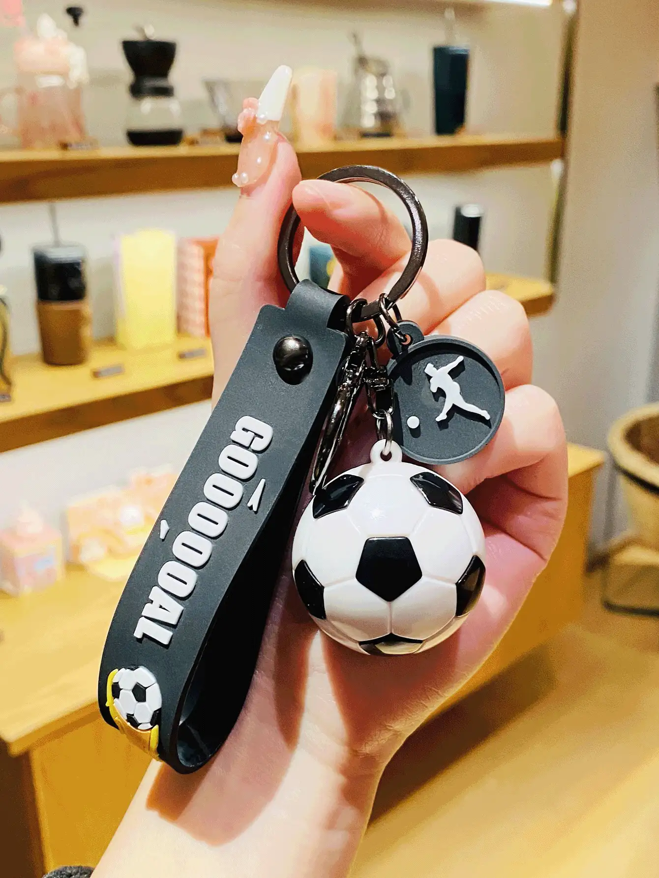 White Simulated Soccer Ball Keychain, Casual Car Accessory, Bag Charm, Backpack Pendant, Suitable For School And Other Occasions, Cute Goth/Y2K Style, Soccer Fan Game Soccer Keychain Pendant, Exquisite Soccer Fashion Backpack Charm, Car Key Chain Accessory, Unisex Gift Keychain Pendant - Multicolor - View 2