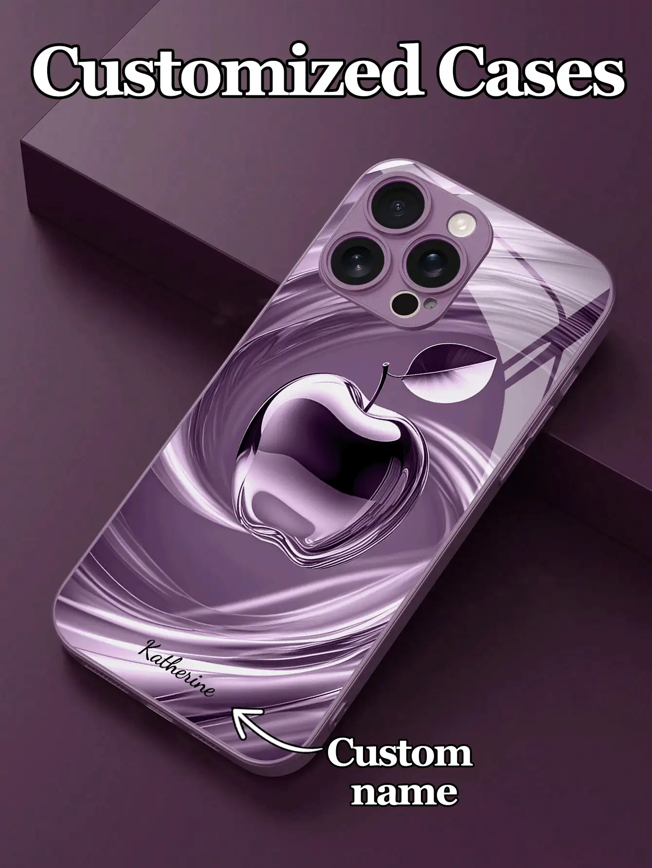 1 ốp lưng điện thoại tùy chỉnh với thiết kế Apple màu tím bóng bẩy, chất liệu kính cường lực, tương thích với iPhone 17 Pro Max/17 Air/16/15/13/12/11/XS Max/6 7 8 Plus, S25 Ultra/S24 FE/S23 Plus/S22 Pro/S20/S21 FE, tùy chỉnh cao cấp dành cho doanh nhân, in ấn độ nét cao thời trang, quà tặng ngày lễ, quà sinh nhật, quà cho cặp đôi, thú cưng, bạn bè, bạn học, bạn gái, anh em, gia đình, ốp lưng điện thoại dễ thương. - Màu tím - Xem 2