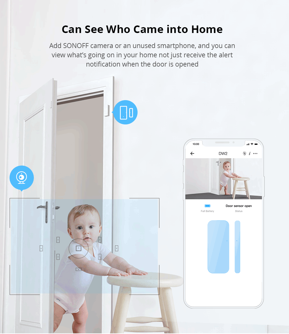 SONOFF DW2-Wi-Fi,Wireless Door Window Alarm Sensor With Phone Alerts, No Hub Required, Works With Alexa, Low-Battery Reminder, 2.4GHz WiFi Connectivity. - White - View 5