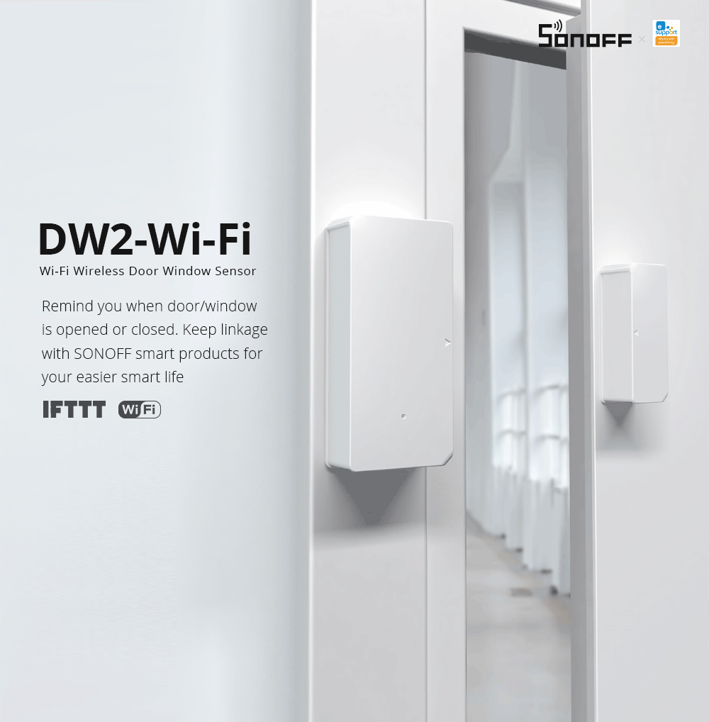 SONOFF DW2-Wi-Fi,Wireless Door Window Alarm Sensor With Phone Alerts, No Hub Required, Works With Alexa, Low-Battery Reminder, 2.4GHz WiFi Connectivity. - White - View 3