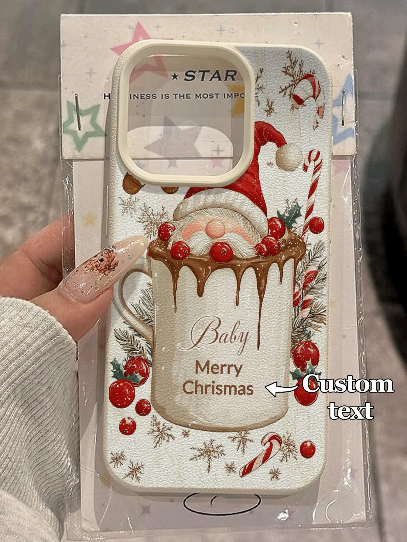 1pc Customized Text & Funny Christmas Themed Design Phone Case, Compatible With IPhone 17 Pro Max/17 Air/15 Pro Max/16 E/14 Plus/13/12/11, S24/20 Ultra/A52S/A53/A05S, Note 13 Pro Plus/Note 12 Pro Plus/Note 9, Made Of TPU Material, Personalized, Best Gift For Friends, Girlfriends, Family For Christmas,International Version, Not The Domestic Version - White - View 2