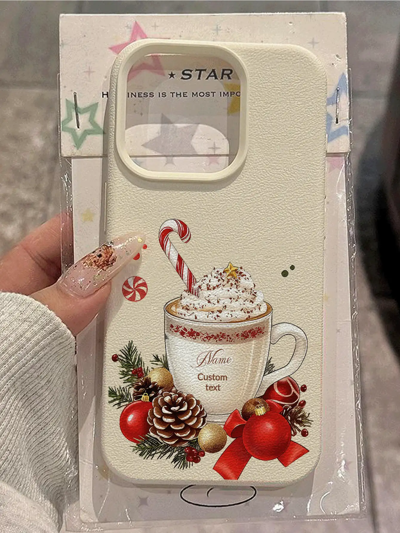 1 pezzo Custodia personalizzata per telefono con design di tazza termica con testo "Christmas Vibe" e motivo fiocco di neve dorato, versione internazionale, non la versione domestica - Bianco - Visualizzare 2