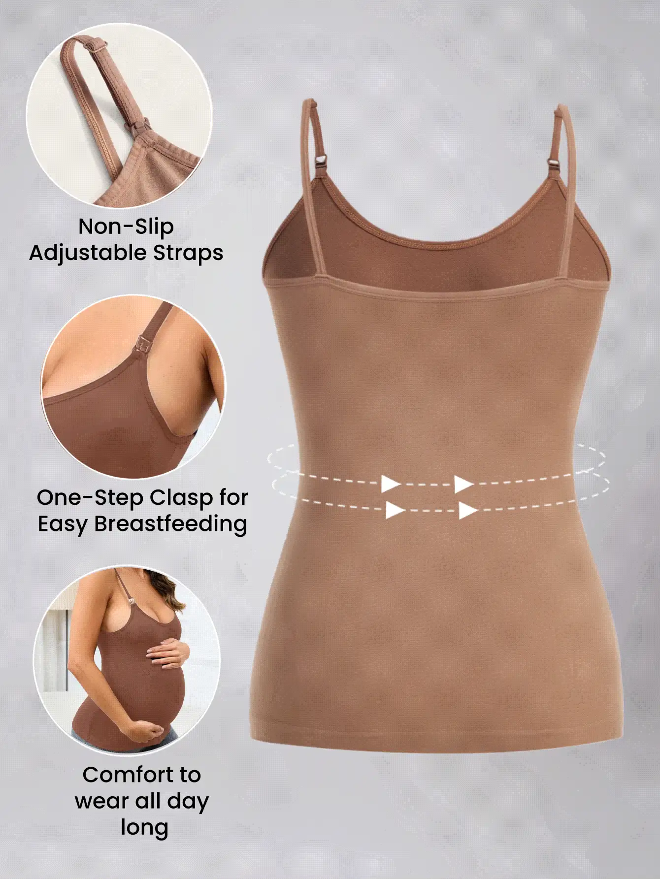 1pc Women Seamless Solid Color Adjustable Strap Camisole Top, Maternity Wear, Comfortable Casual Yoga Cami Tank Top, Suitable For Daily Wear And Yoga