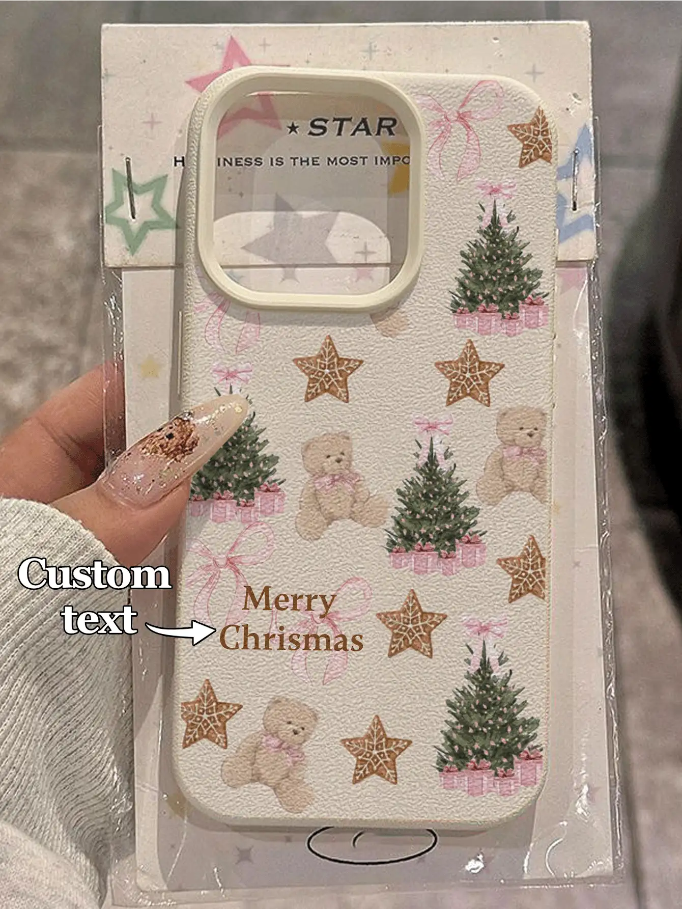 1pc Customizable Christmas Themed Phone Case With Cute Light Brown Bear Design, Compatible With IPhone 17 Pro Max/17 Air/16E/15/14 Plus/13/12/11, S24/20 Ultra/A73/A32/A15/A05S, Note 13 Pro Plus/12C/9S, Made Of TPU Material, Fashionable And Anti-Drop, Adds Holiday Atmosphere, Best Gift For Family And Friends