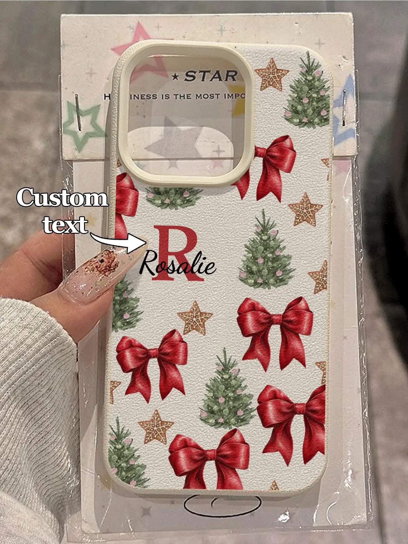1pc Customizable Christmas Themed Phone Case, Compatible With IPhone 17 Pro Max/17 Air/15 Pro Max/16 E/14 Plus/13/12/11, S24/20 Ultra/A52/A51/A05S, Note 13 Pro Plus/10A/13C, Made Of TPU Material With Christmas Tree, Red Bow, Stars And Other Holiday Elements, Ideal Christmas Gift For Family And Friends,2025phonecase,International Version, Not The Domestic Version - White - View 2