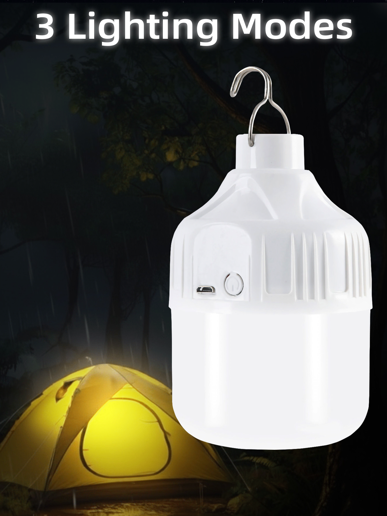 4Pcs/2Pcs/1PC Camping Light Multi-Function LED Bulb Super Bright USB Rechargeable Tent Lantern For Camping Gear, Emergency Use, & Patio Decor - Cold White - View 2