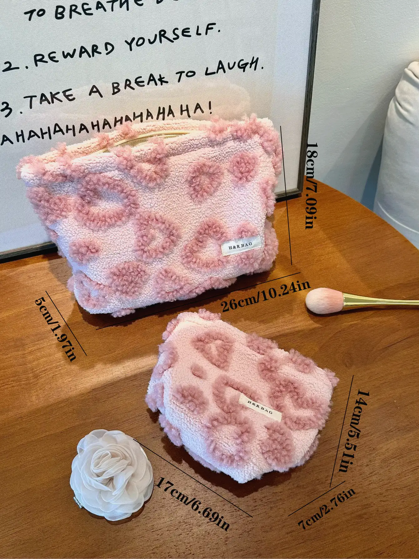 1个/套粉色心形化妆包，简约多功能化妆包，拉链大开口便携旅行收纳包，手拿包，女士礼物，圣诞礼物，送给她的绝佳礼物，化妆包，旅行必备 - 西瓜粉 - 查看 4