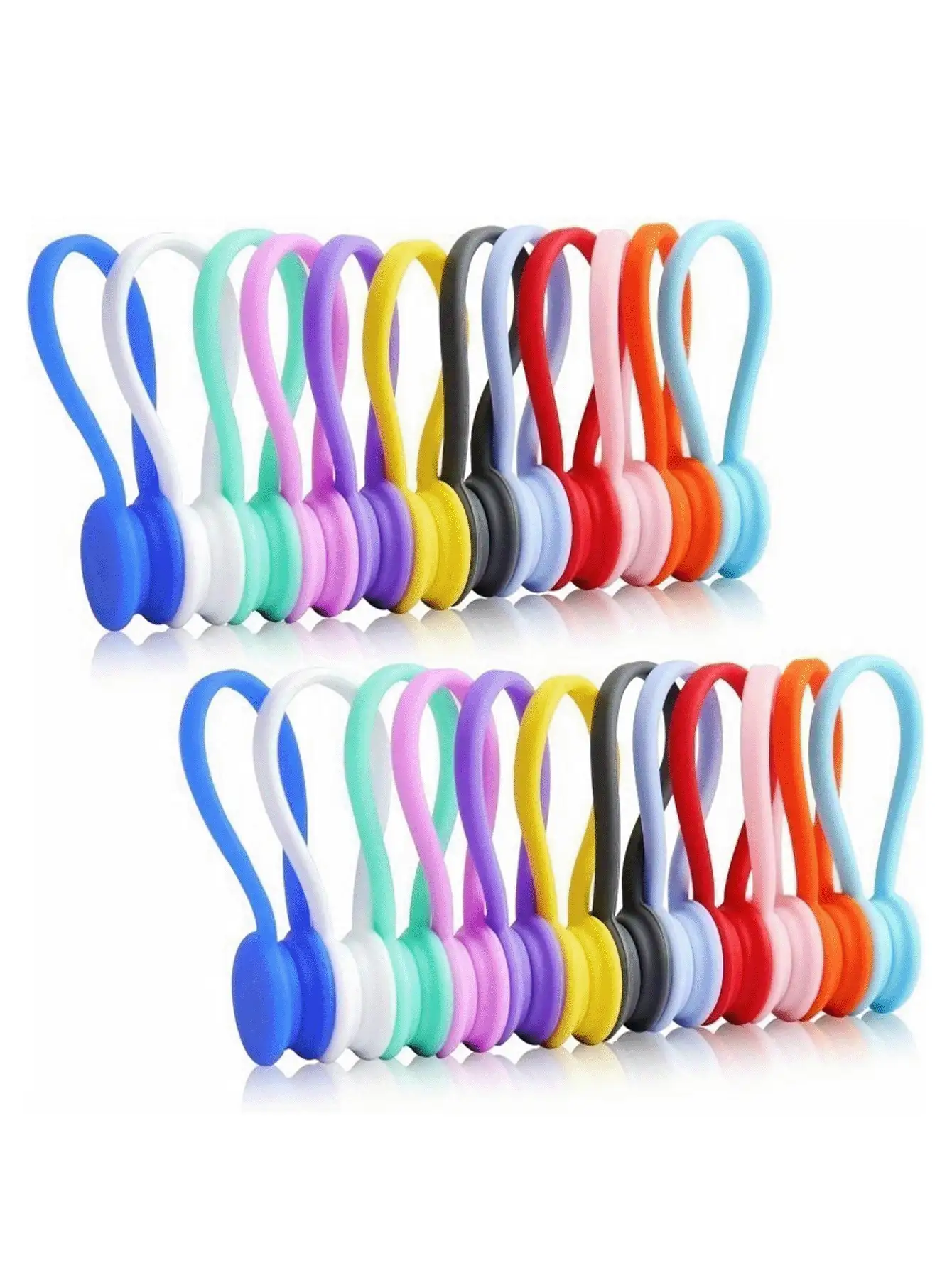 可重复使用的多功能硅胶扎带，数据线整理器，冰箱磁吸式电线缠绕扎带，多用途电线电缆整理器，扭绳扎带，用于捆绑和整理固定物品的电缆管理，购物袋扎带，窗帘扎带，易于使用且经久耐用，居家和旅行多功能配件，USB耳机和钥匙扣夹（颜色随机）