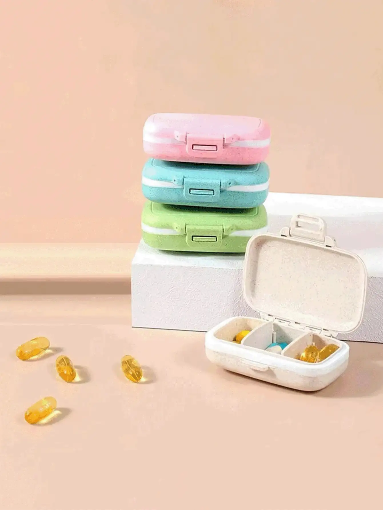 便携式旅行药盒防潮药丸整理器可重复使用药盒男女通用药品计划器日常口袋药盒可容纳维生素药物和补充剂家庭旅行必备配件户外办公室返校 - 彩色 - 查看 2