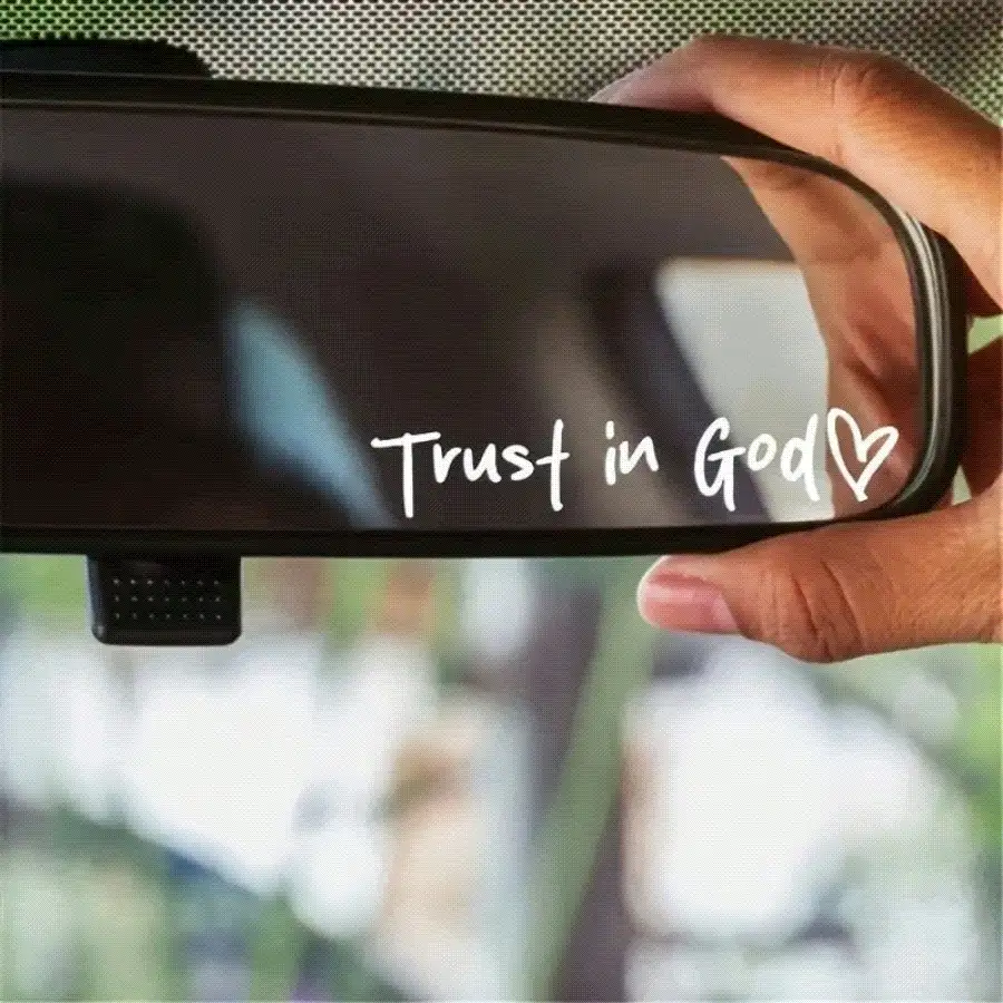1 Pcs Trust In God Rearview Mirror Decals, Automotive Vinyl Rear View Mirror Decorative Stickers, Waterproof Trust In God Stickers For Car Truck Laptop, Car Stickers And Car Decals - White - View 2