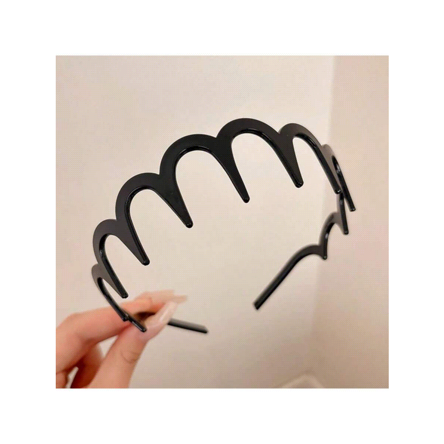 2Pcs Plastic Wavy Hair Band With Teeth, Headbands For Women And Men, Classic 90s Hair Accessories, Halloween(1 Black Color+1 Brown) - Multicolor - View 2