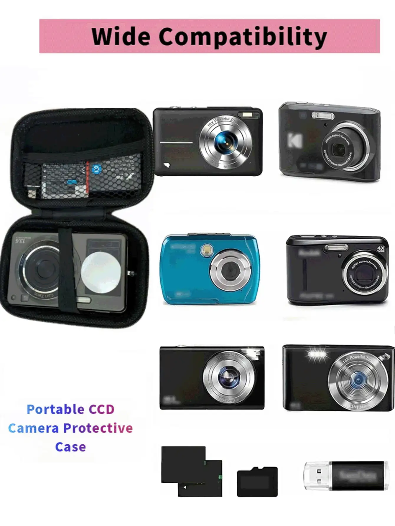 Portable Digital Camera Case(Box Only), Compact Design, Waterproof Material, Perfect For Outdoor Photography Enthusiasts And Travelers, Charger Bag, Office Essential Digital Bag, Cable Camera Bag, Electronic Data Cable Organizer, Storage Power Bank Cover, Wallet Travel Camera Bag, Waterproof Lightweight Large Capacity Portable Accessory 2026 New Year,Valentine's Day Gift For Men And Women - Black - View 3