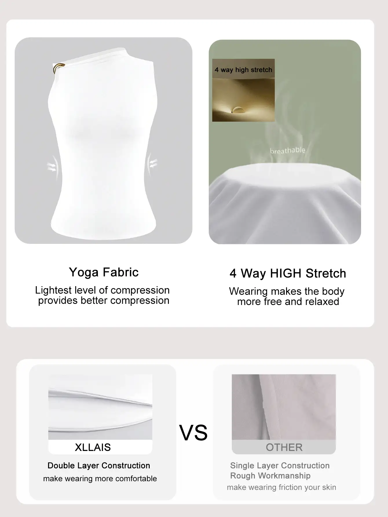 XLLAIS 性感不对称领口白色吊带背心，纯金属装饰，修身设计，女士时尚夜店风 - 白色 - 查看 10