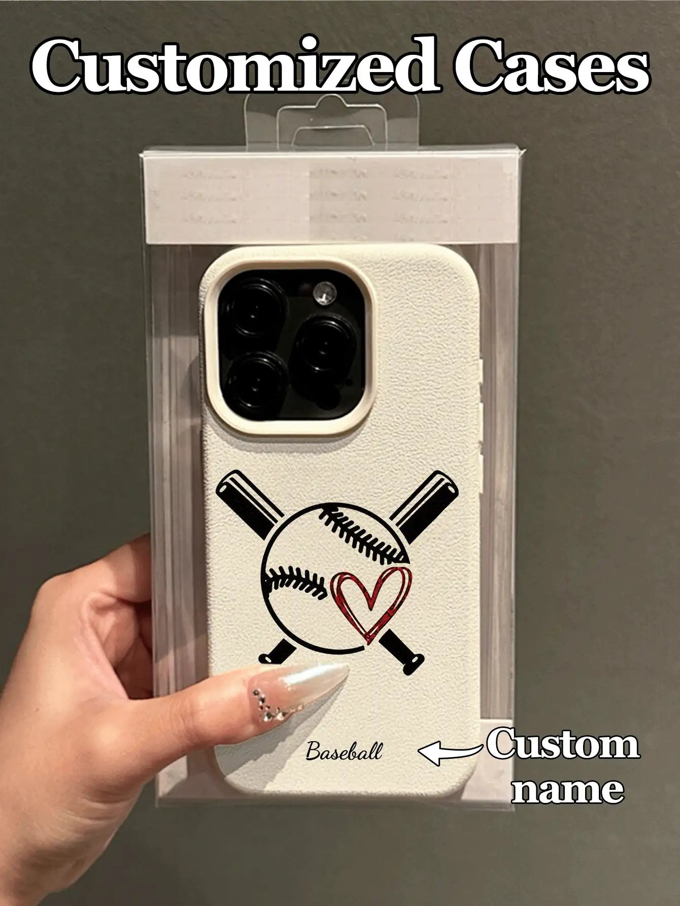 1pc Customizable Phone Case With Crossed Baseball Bats And Red Heart Design, Compatible With IPhone 17 Pro Max/17 Air/15 Pro Max/16 E/14 Plus/13/12/11, S24/20 Ultra/A52/A71/A25, Compatible With Redmi Note 13 Pro Plus/Note 13 C, Made Of TPU Material, Combining Baseball Sports Personalized And Fashionable Style, Best Gift For Baseball Fans - White - View 2